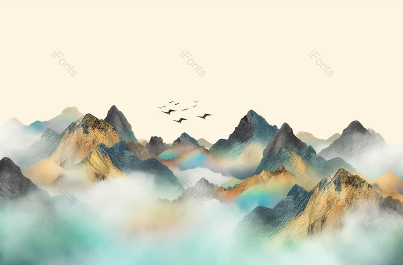 手绘中式纹理感山川水墨画,插画/手绘图,插画/手绘图库,插画/手绘图下载,插画/手绘